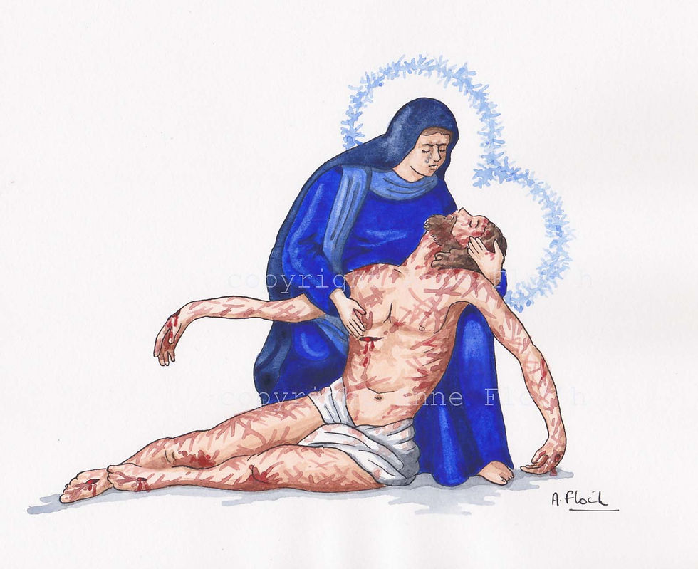 Aquarelle Pieta, Vierge et Jésus descendu de la Croix