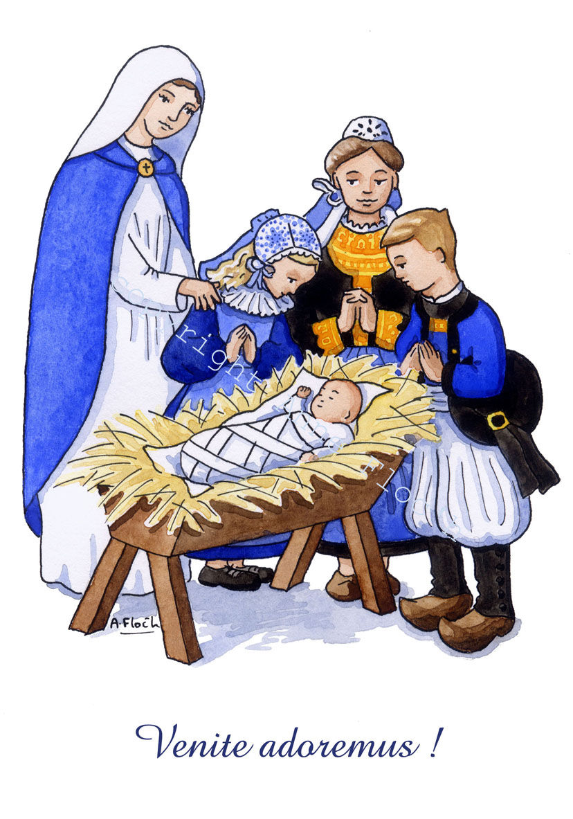Carte de Noël, enfants bretons