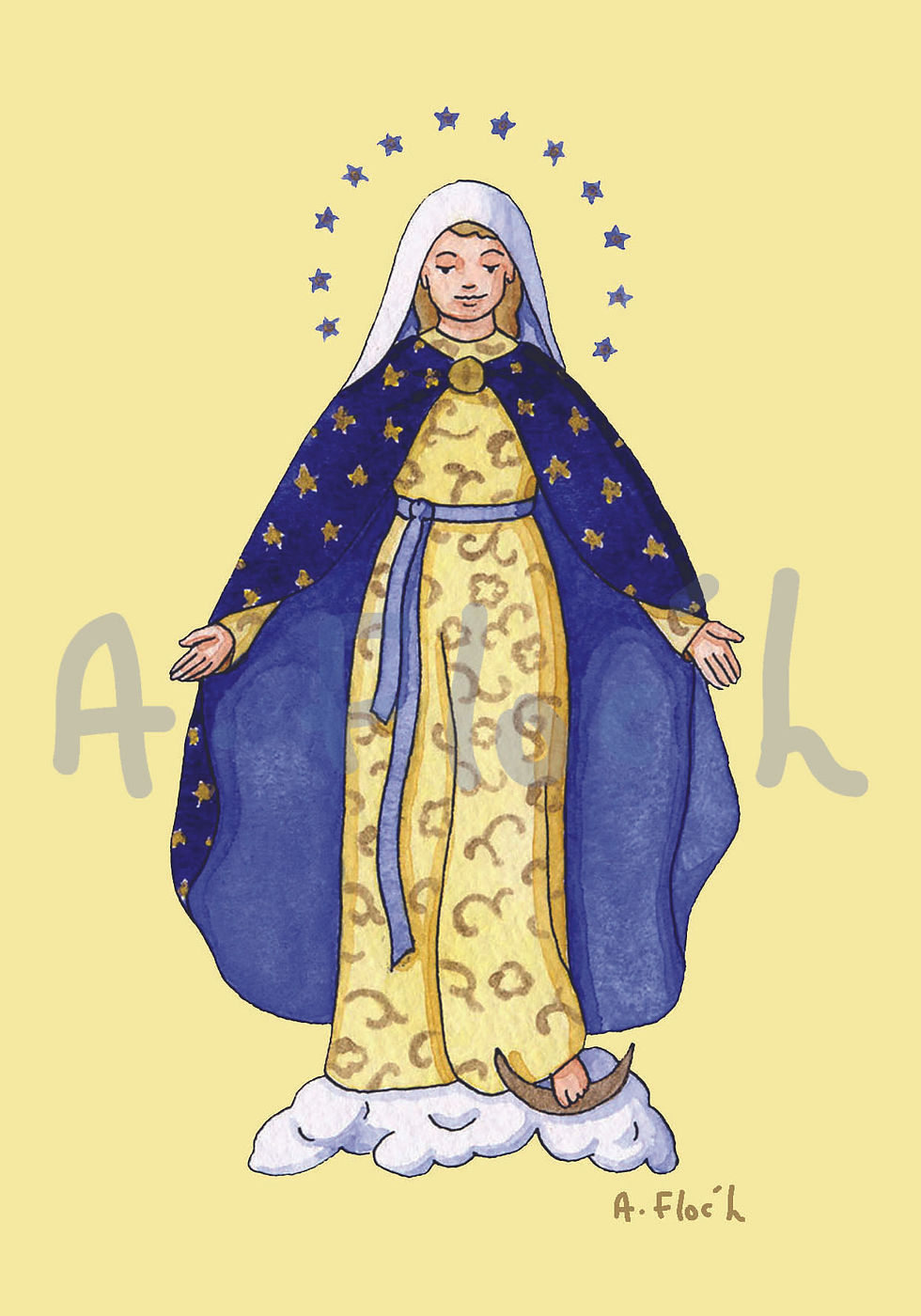 Carte postale Vierge, étoiles