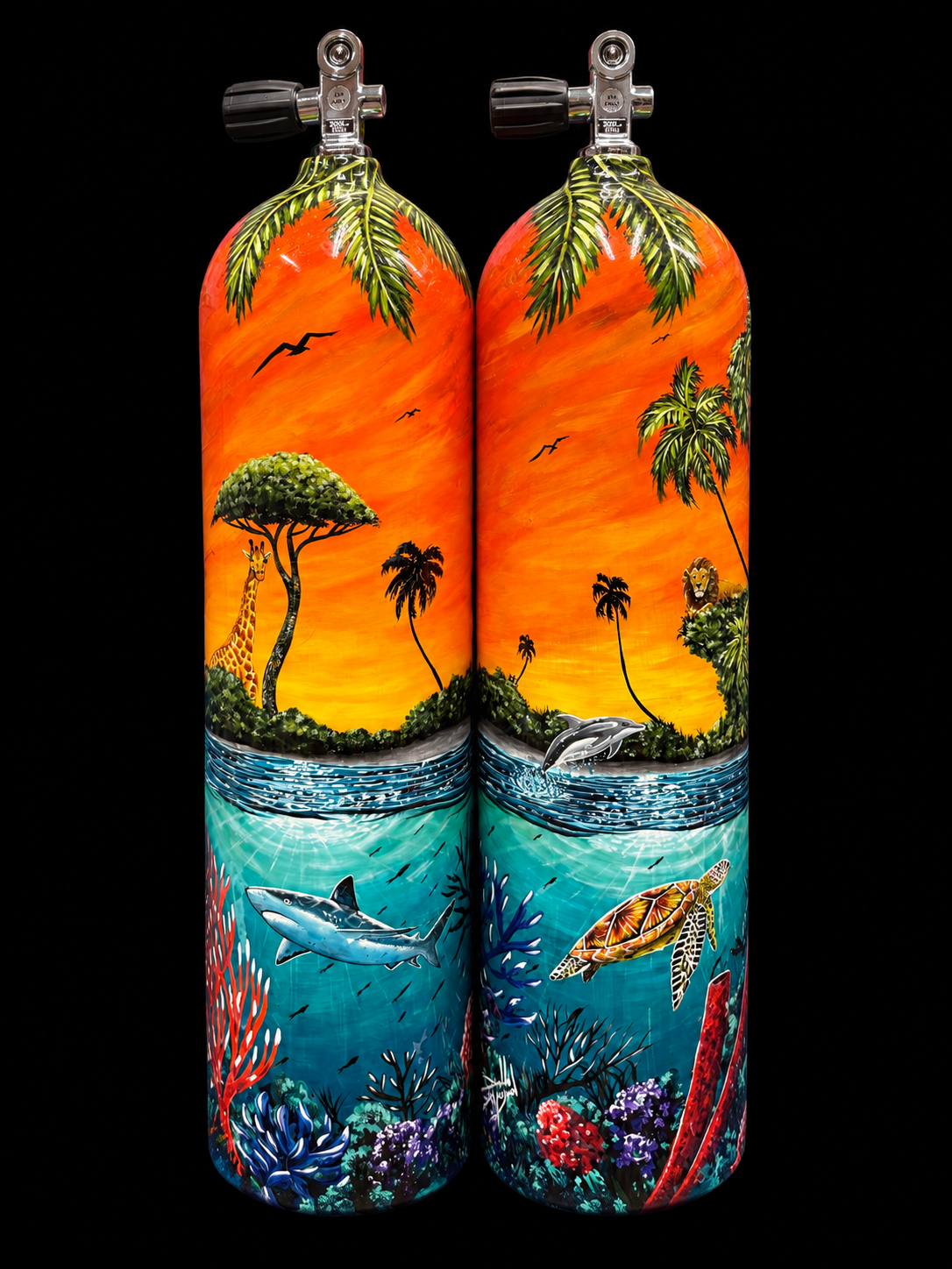 Tropical Sunset Dive Tanks painted by Danilo Alayon