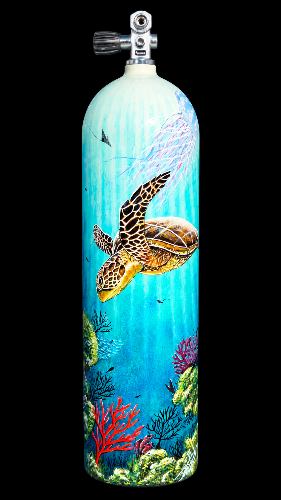 Sea Turtle and Jellyfish Dive Tank painted by Danilo Alayon