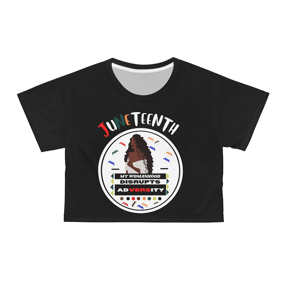 Thumbnail: Black My Womanhood Disrupts Adversity AOP Crop Tee