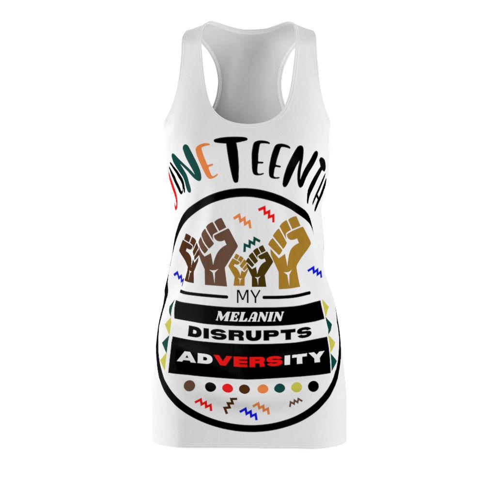 My Melanin Disrupts Adversity Women's Cut & Sew Racerback Dress