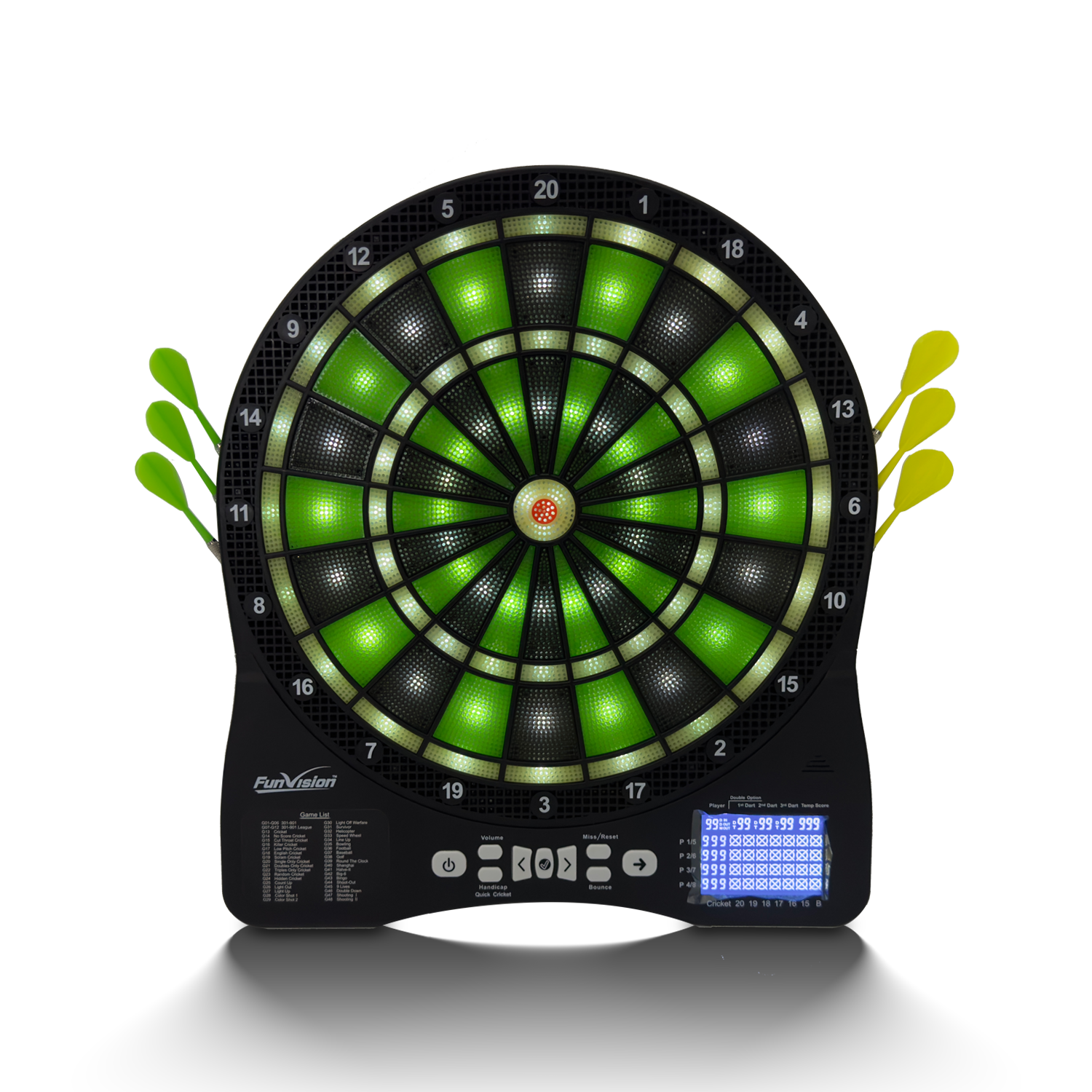 Electronic Dartboard, Illuminated Segments, Light Based Games, Green and Blue Segment Colors, Ultra Thin Spider to Increased Scoring Area