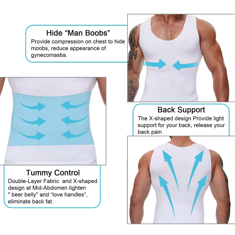 Thumbnail: Men Body Shaper Slimming Compression Vest Undershirt Sexy Waist Trainer Tank Top