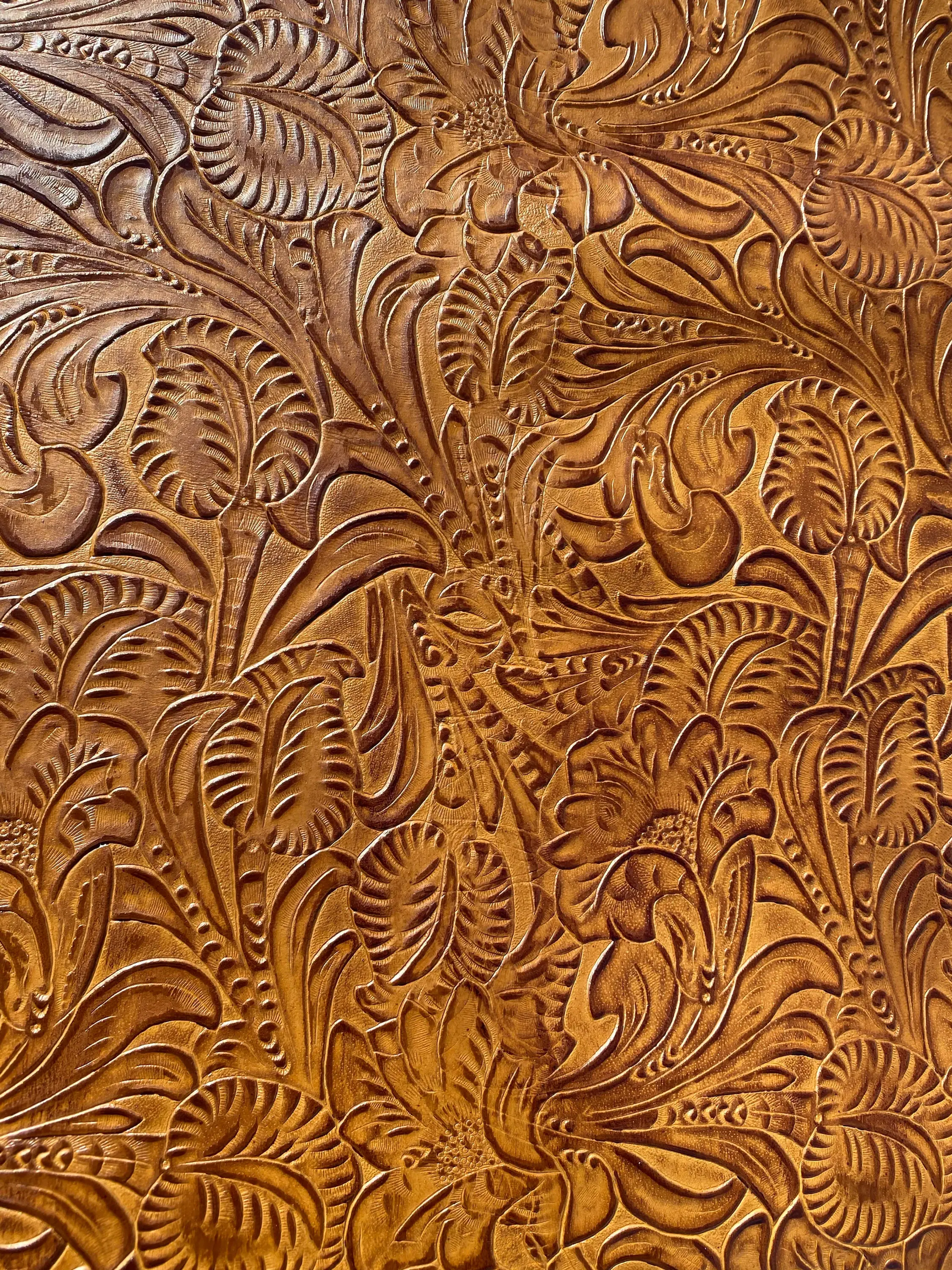 Saddle Tan Floral Leather