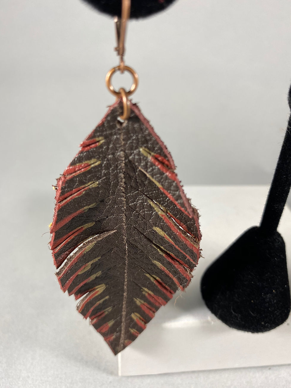Thumbnail: Coffee & Autumn Red Feather Earrings