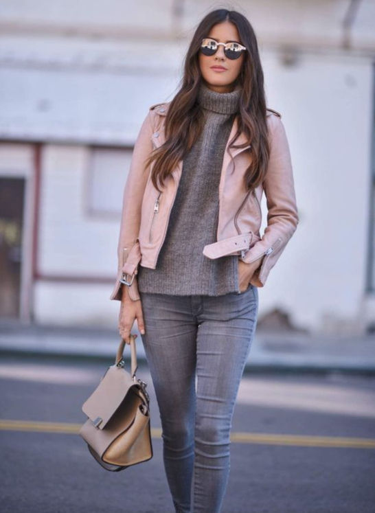 Campera De Simil Cuero Importada Color Rosa Nude