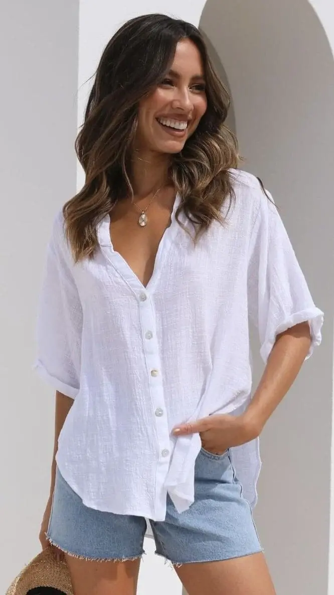 Camisa de Lino para Mujer Manga Corta | Elegante, Fresca y Liviana – Isabelle Pi