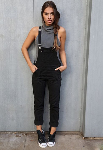 Jardinero Pantalón de Jeans Elastizado Color Negro de Mujer | ISABELLE  PILIER