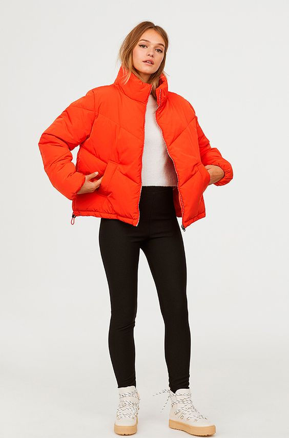 Campera Importada Puffer Inflada Naranja