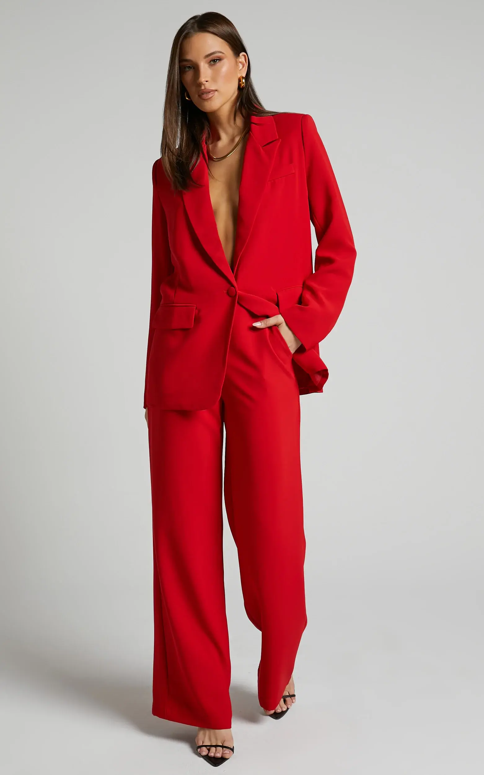 Conjunto Pantalón y Blazer De Mujer Sastre Importado Premium Rojo