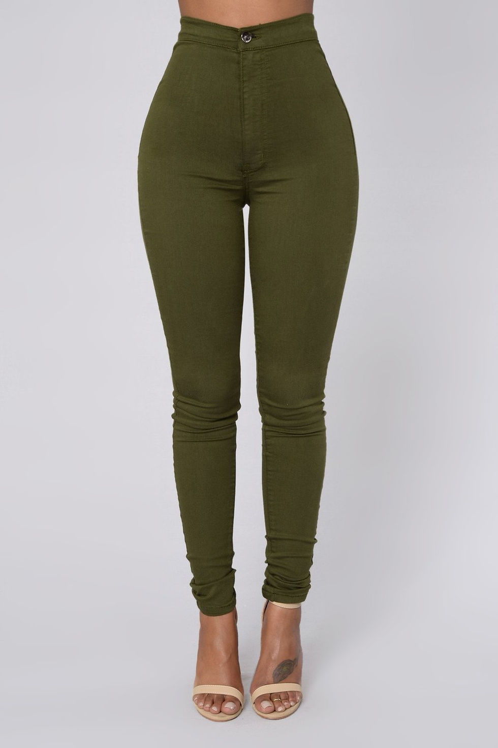 Miniatura: Pantalones skinny verde oliva para mujer, ajustados, tiro alto.