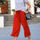 Miniatura: Pantalón Palazzo Corto Con Moño Color Rojo