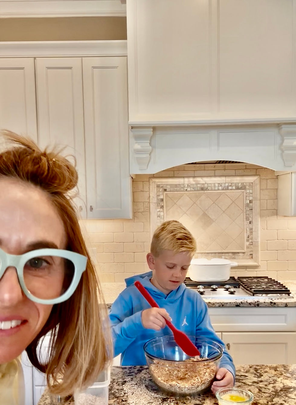 Former bakeshop owner turned SAHM making homemade granola with her son Brooks — a wholesome, healthy snack they use as fuel for school mornings, rucks, and youth sports weekends.