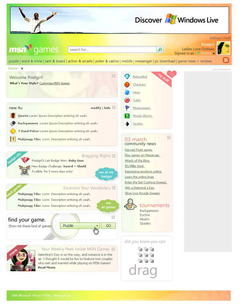 MSN GAMES - Customized Homepage