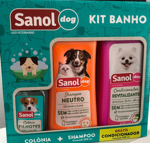 Kit Banho Sanol Cães E Gatos Shampoo + Cond + Colônia Suave