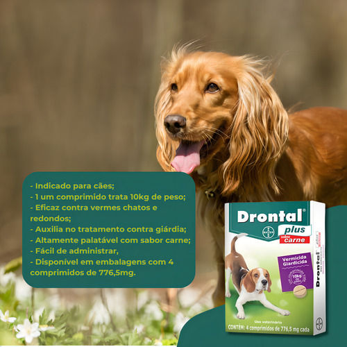 Miniatura: Drontal Plus Para Cães Até 10kg - 4 Comprimidos Sabor Carne