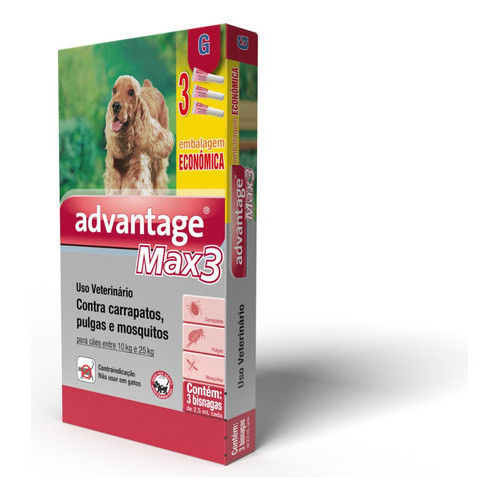 Miniatura: Advantage Max3 Cães 10 A 25kg 3 Pipetas 2,5ml - Antipulga