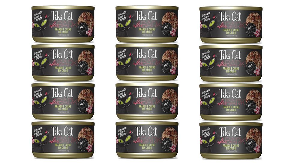 KIT 12 TIKI CAT AFTER DARK FRANGO & CARNE 80G LT