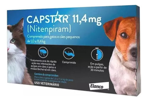 Capstar 11,4mg Para Gatos E Cachorros De 1,0kg A 11,4kg - 1 Comprimido
