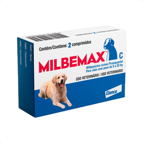 Vermífugo Milbemax Cães 5 - 25kg C/ 2 Comprimidos Elanco