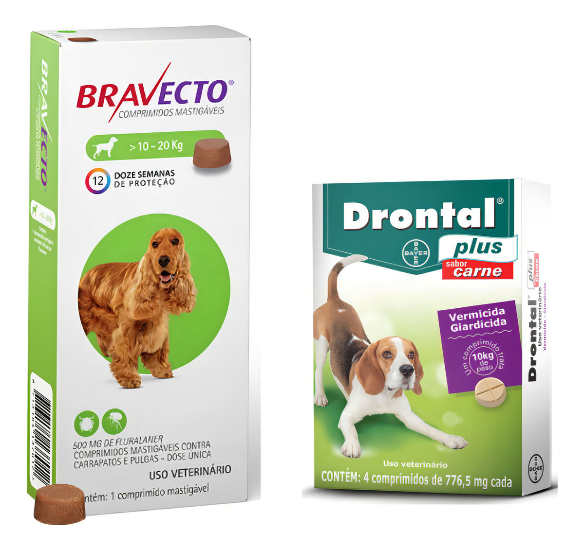 1 Drontal Plus Cães 35kg 2 Comprimidos E 1 Bravecto 10 A20kg