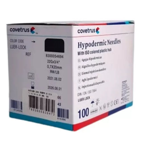 AGULHA PRETA 22G 0.70 X 20 MM C/100UN