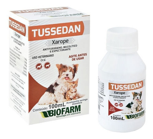 Tussedan Xarope Pet Cães E Gatos 100ml - Biofarm Cachorros