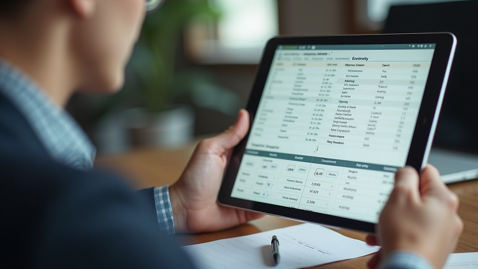 Close-up view of a tablet showing simple bookkeeping software interface
