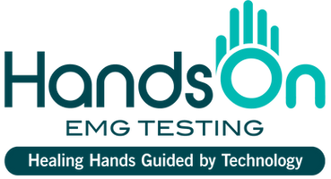 Hands-On EMG Testing Logo. Healing Hands Guided by Technology