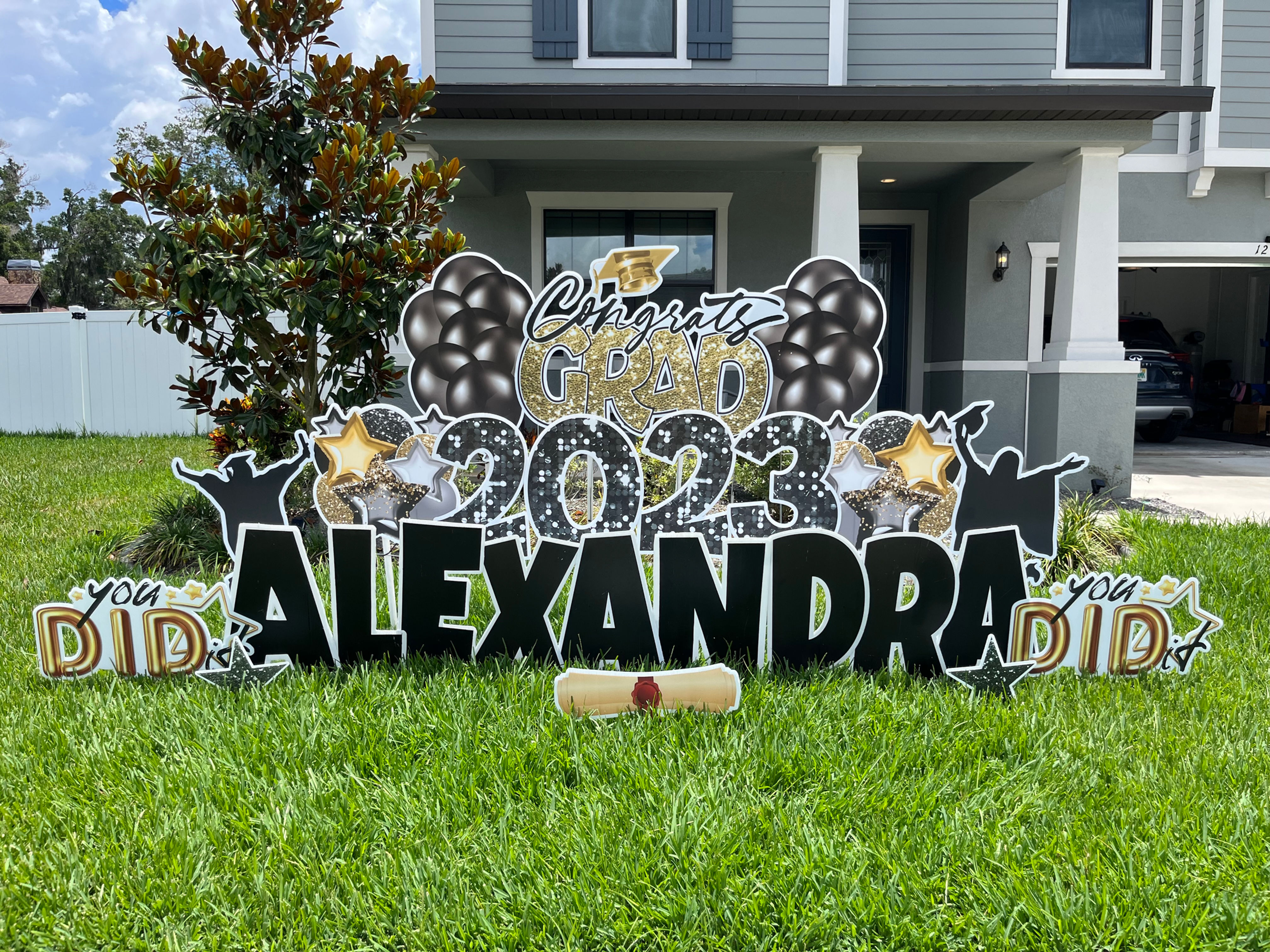 Option for a graduation sign which we are calling the "Grad Signature". It is a three tier yard sign with a graduation theme. 