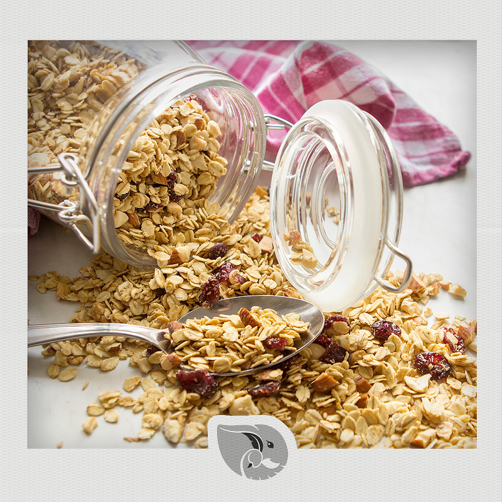 Granola met sesam, noten en veenbessen
