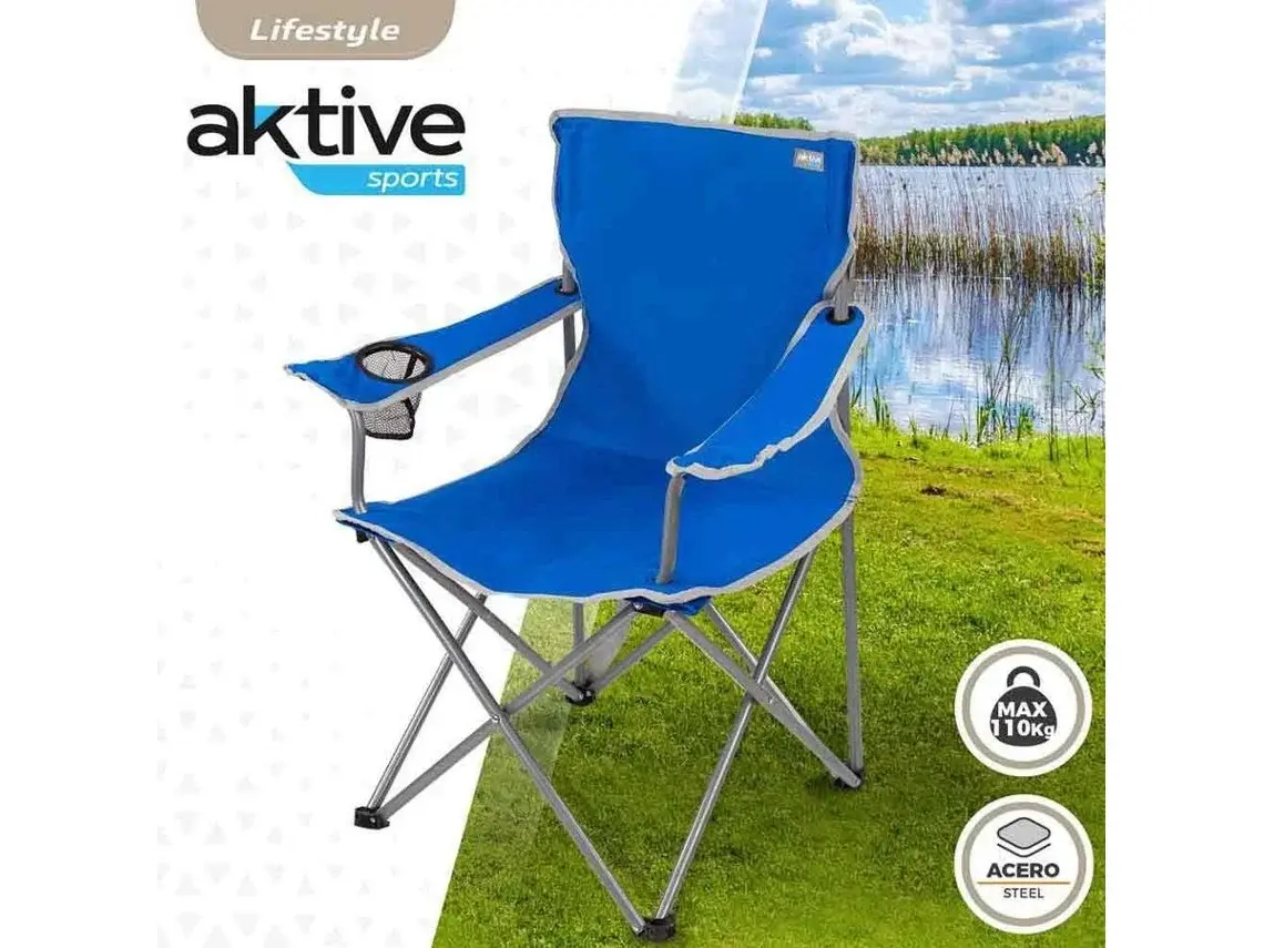 Cadeira de Campismo Dobrável AKTIVE com Porta-copos