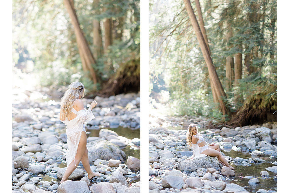 outdoor creekside boudoir in Vancouver