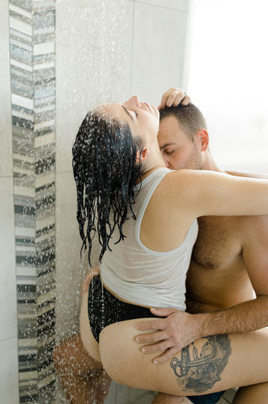 couples boudoir in shower in surrey, bc.