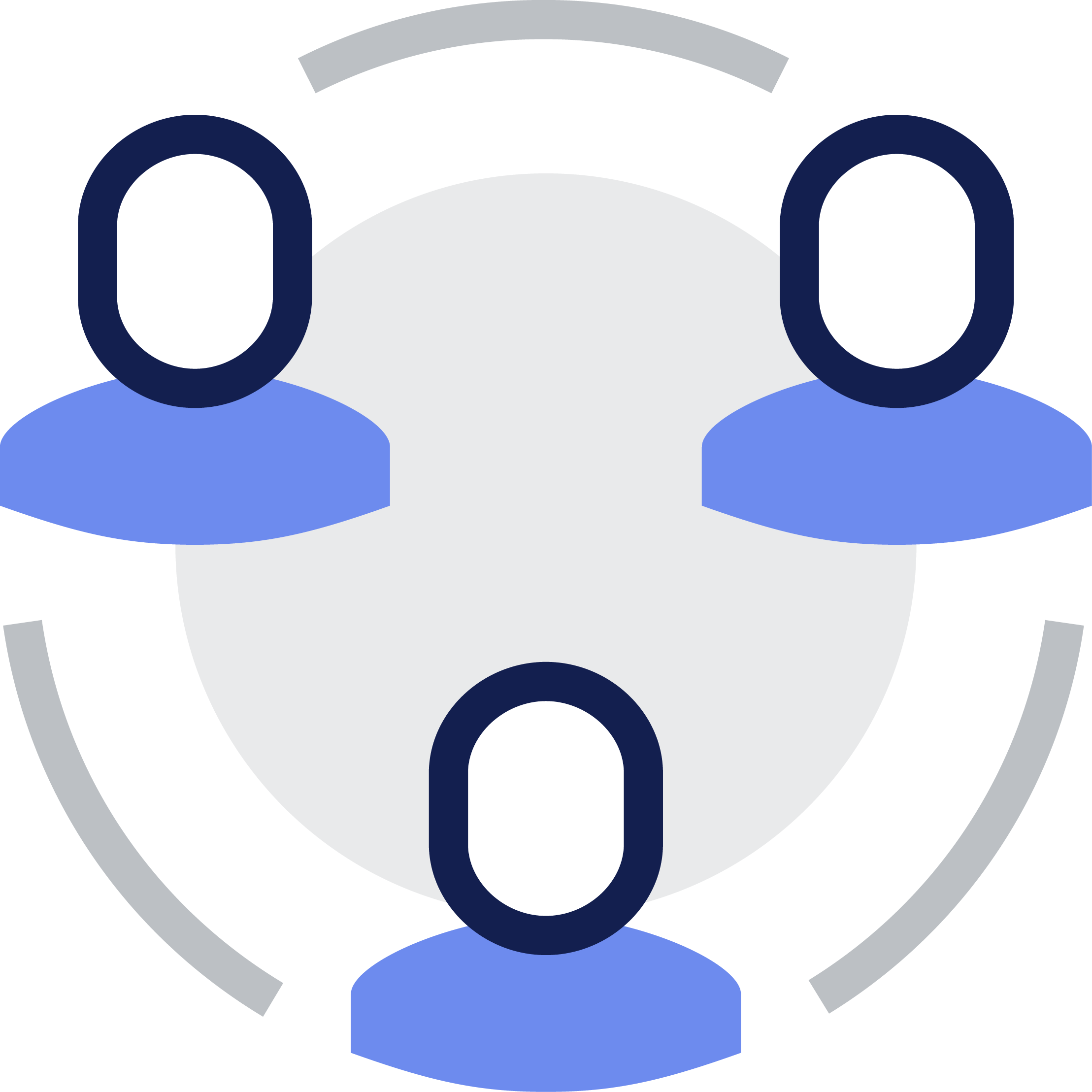 Three stylized people icons in a circle representing collaboration or teamwork.