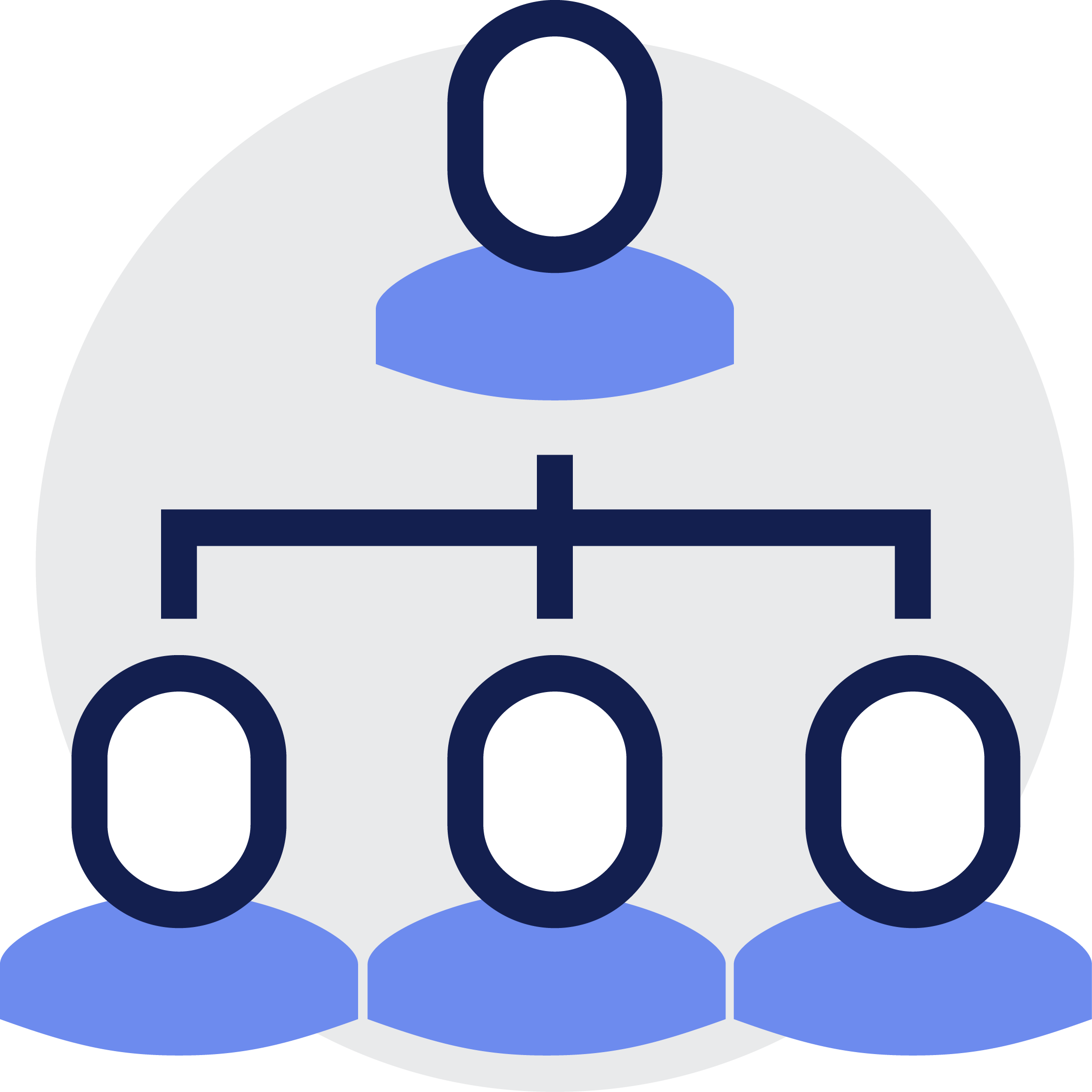 Organizational hierarchy icon showing one leader connected to three team members.