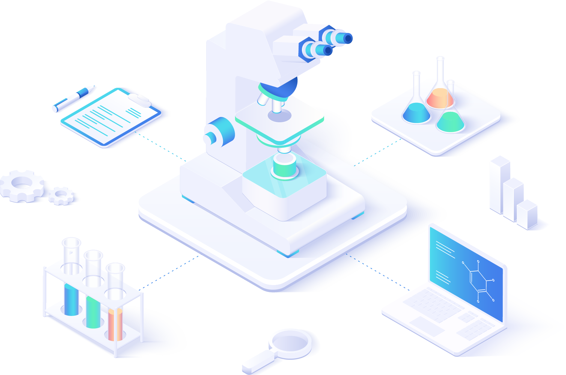Isometric vector asset demonstrating research