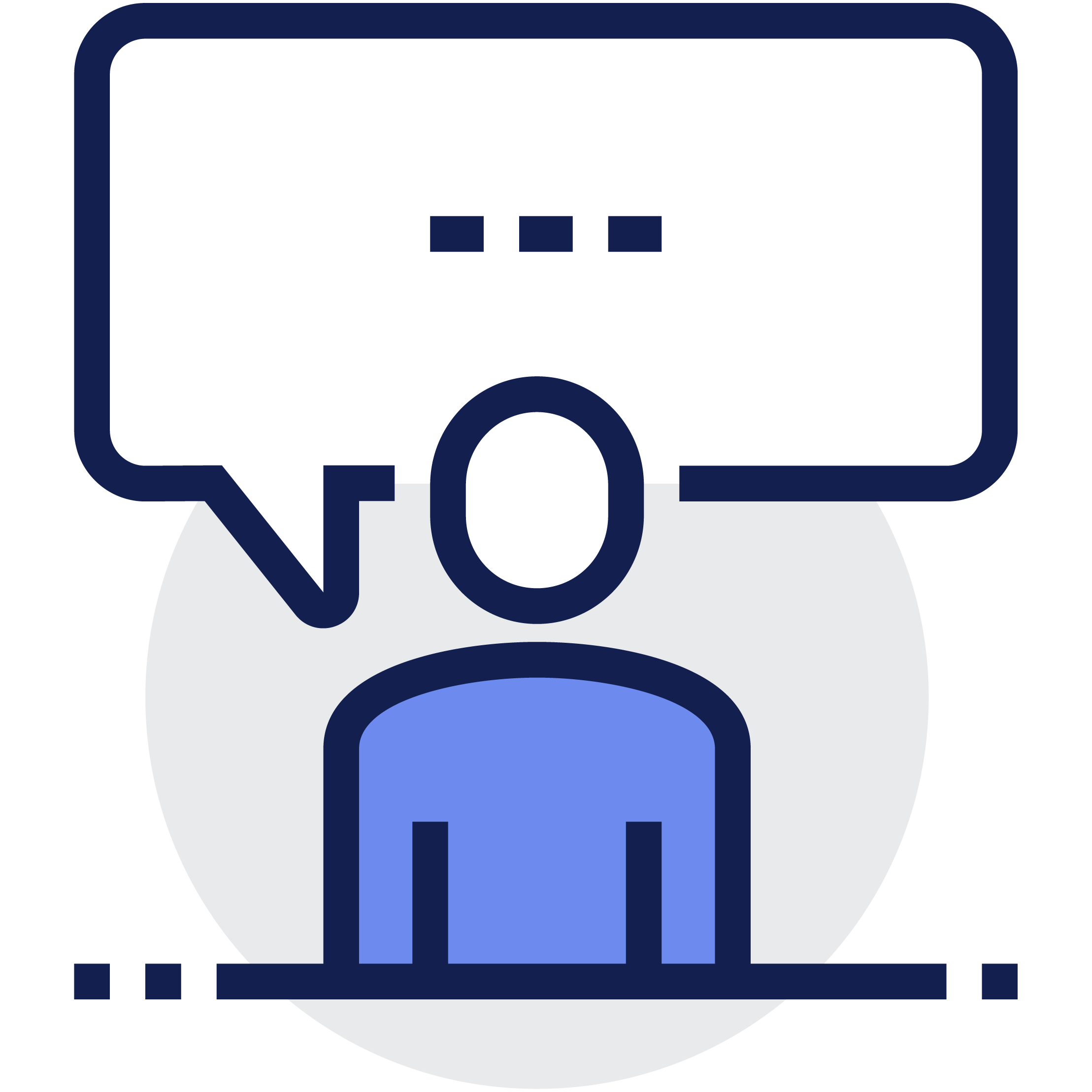 Stylized person icon with speech bubble containing ellipsis.