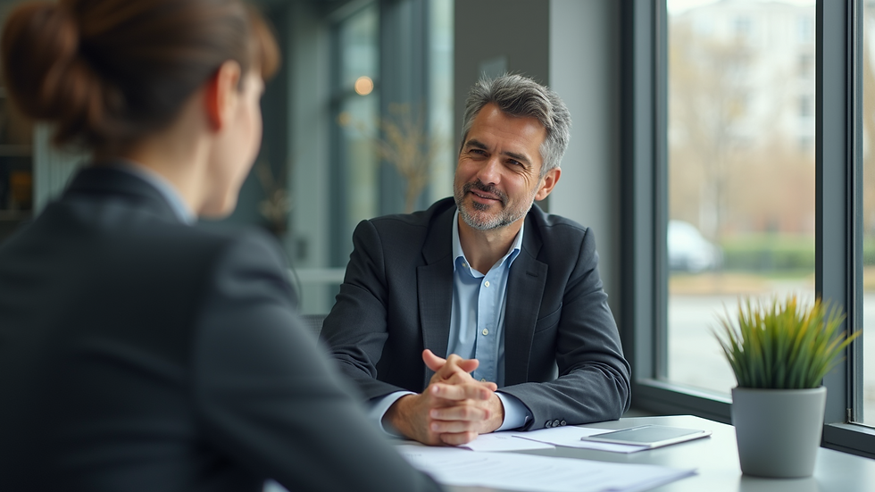 Eye-level view of a professional consultant discussing strategies with a client