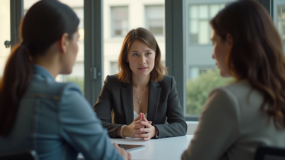 Close-up view of a matchmaking expert discussing options with a client