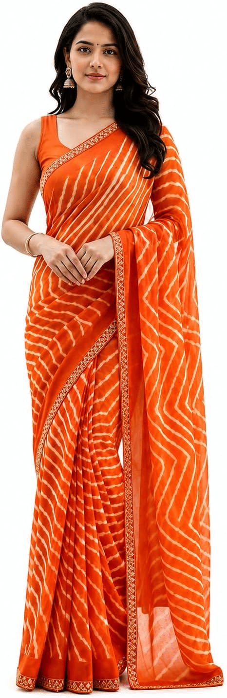 Bhuvik Creations Women's Leheriya Print Georgette Saree with Blouse Piece