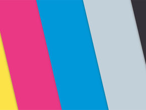 Diagonal stripes in yellow, magenta, cyan, light blue, and black create a vibrant, abstract pattern with a colourful, energetic mood.
