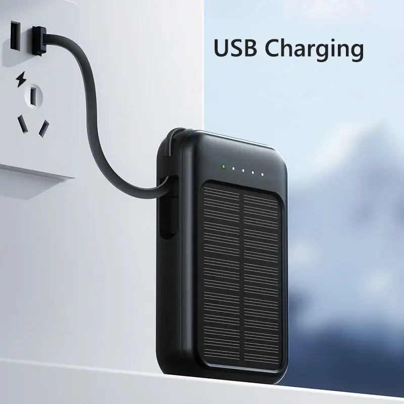 Miniature : 50000mAh Solar Power Bank Built Cables Solar Charger Poverbank 2 USB Port Extern