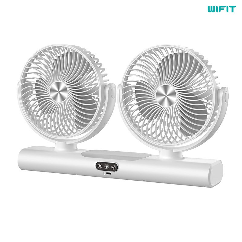 Miniature : FS-39 Rechargeable Double Head Fan, Versatile Portable Fan for Home, Dorm & Outd
