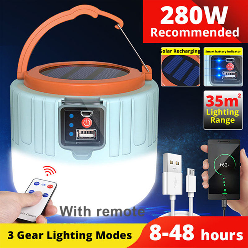 Miniature : Solar LED Camping Light Waterproof Portable Tent Lamp Rechargeable Lanterns Outd