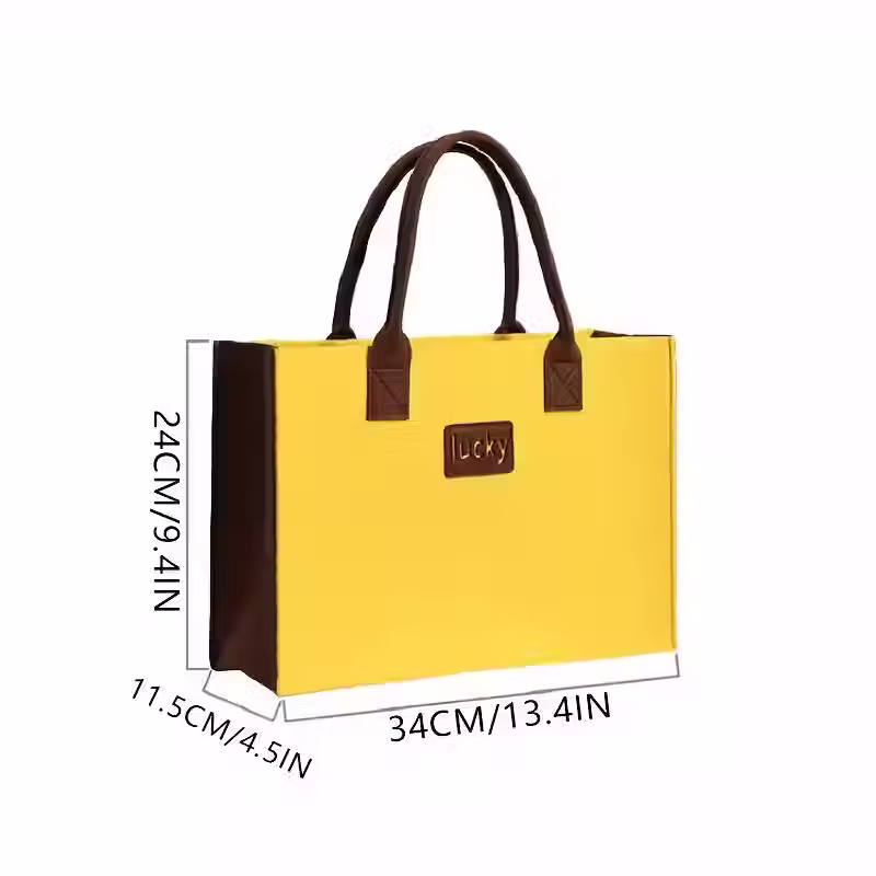 Thumbnail: Yellow tote bag with dimensions 24CM/9.4IN, 11.5CM/4.5IN, 34CM/13.4IN.