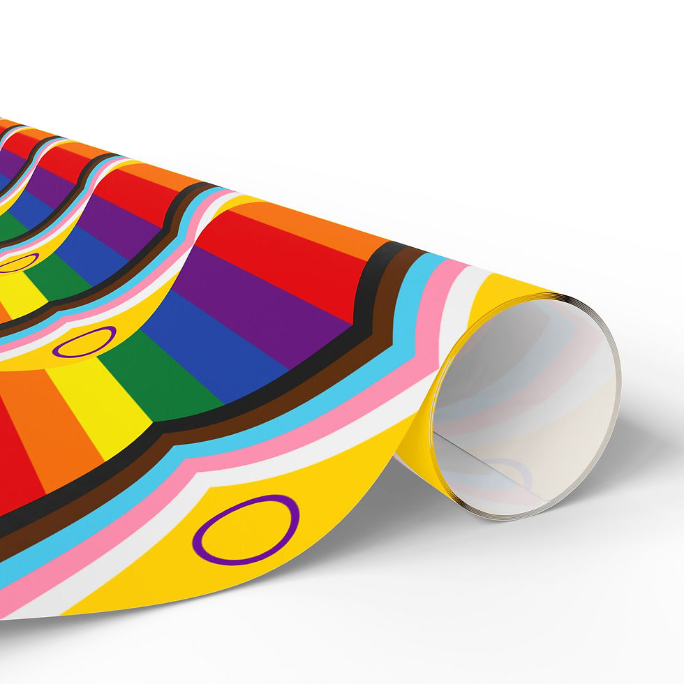 Thumbnail: Rolled wrapping paper with LGBTQ+ pride flag design, ready for gifts.