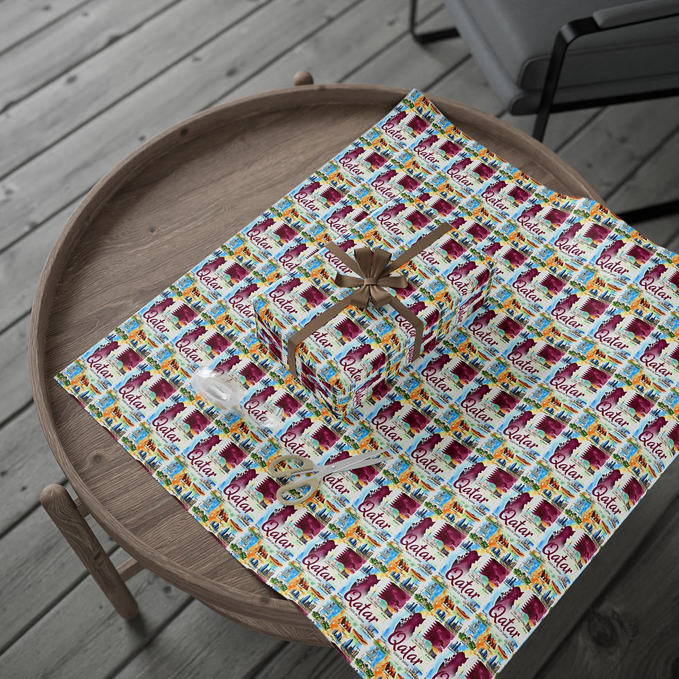 Thumbnail: Gift box on Qatar Gift Wrapping Paper with skyline pattern